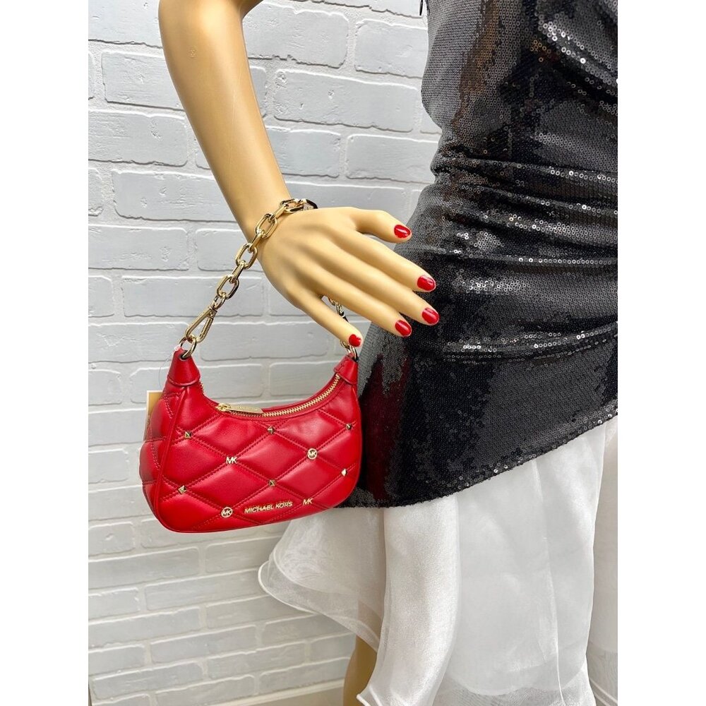 Michael Kors Cora Extra-Small Quilted Shoulder Bag Bright Red